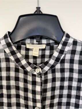 Eileen Fisher Cottagecore 100% Linen Gingham Top Small